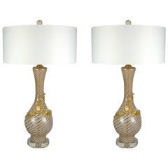 Pair of Vintage Filigrana Murano Lamps by Dino Martens