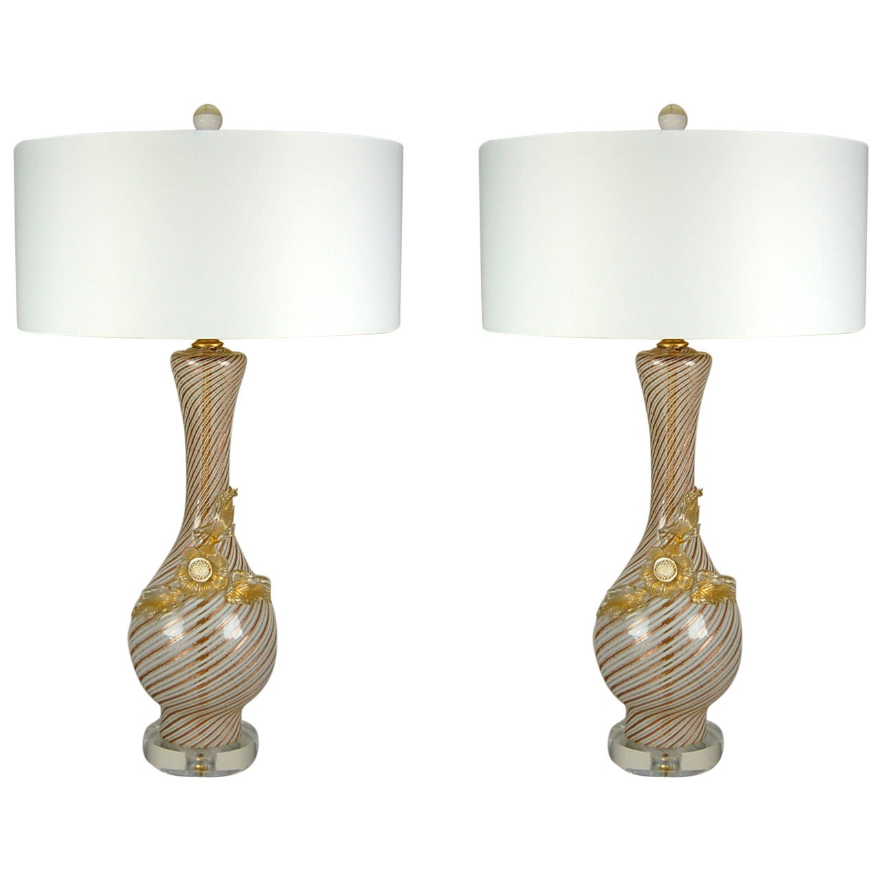 Pair of Vintage Filigrana Murano Lamps by Dino Martens For Sale
