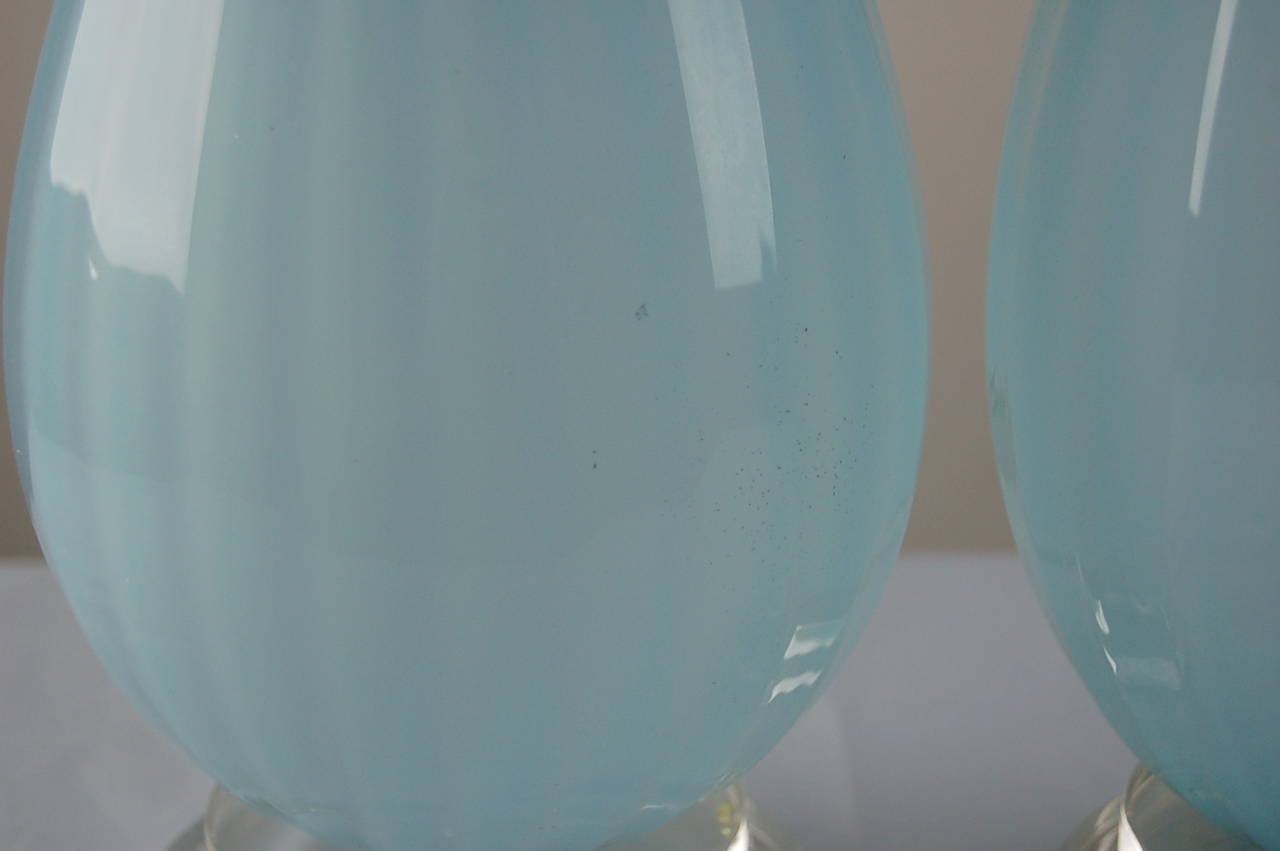 American Pair of Handblown Glass Teardrop Lamps by Joe Cariati in Sky Blue