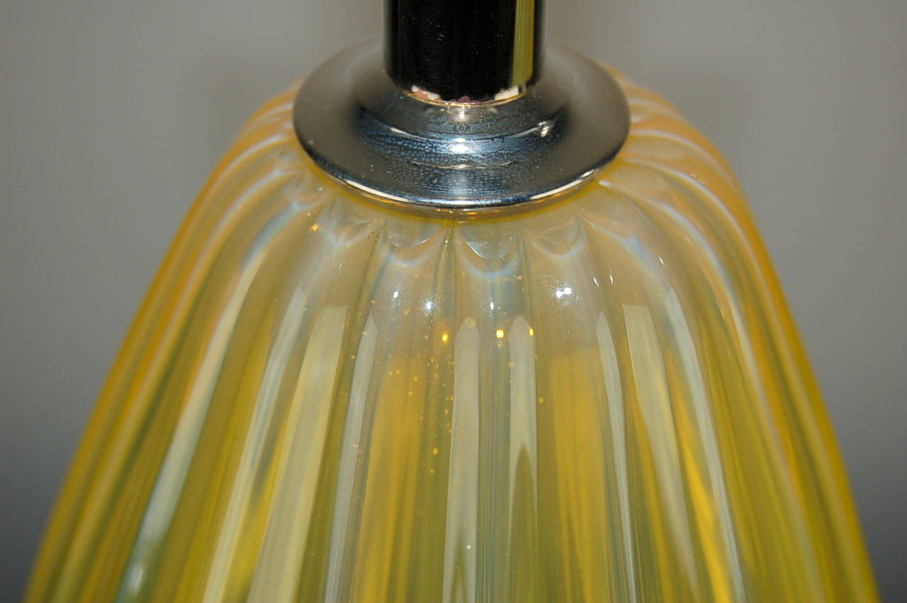 Lucite Pair of Vintage Murano Lamps by Seguso in Lemonade Yellow For Sale