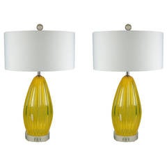 Pair of Vintage Murano Lamps by Seguso in Lemonade Yellow