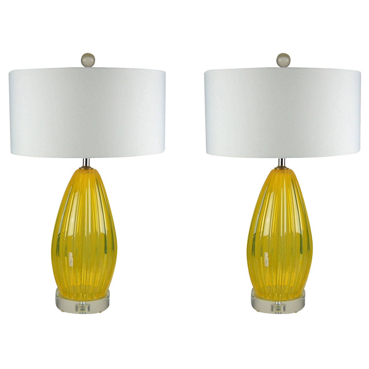 Pair of Vintage Murano Lamps by Seguso in Lemonade Yellow For Sale