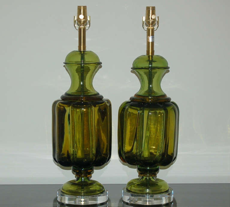 Mid-Century Modern Matched Pair of Vintage Lemon-Lime Murano Lamps by The Marbro Lamp Company For Sale