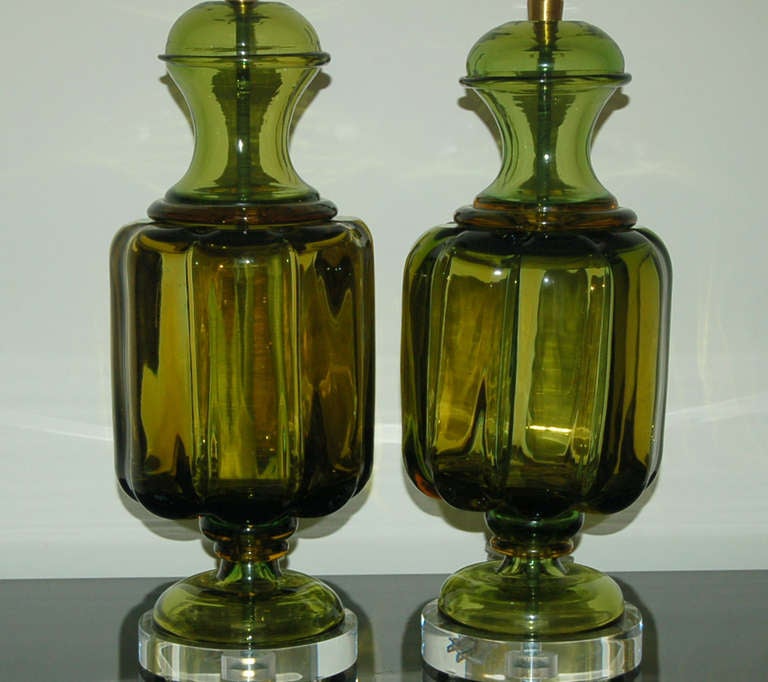 Italian Matched Pair of Vintage Lemon-Lime Murano Lamps by The Marbro Lamp Company For Sale