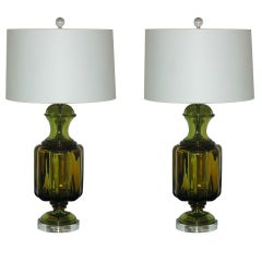 Matched Pair of Vintage Lemon-Lime Murano Lamps by The Marbro Lamp Company