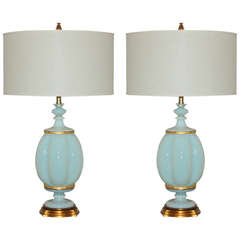 Pair of White Opaline Murano Lamps by The Marbro Lamp Company, 1966