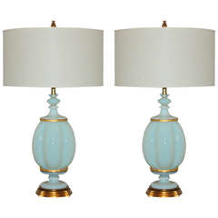 Pair of White Opaline Murano Lamps by The Marbro Lamp Company, 1966