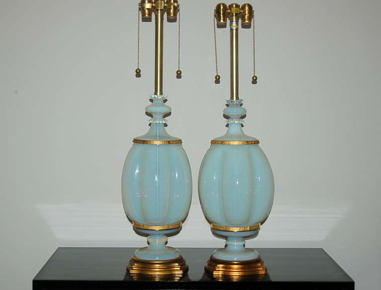 Hollywood Regency Pair of White Opaline Murano Lamps by The Marbro Lamp Company, 1966 For Sale