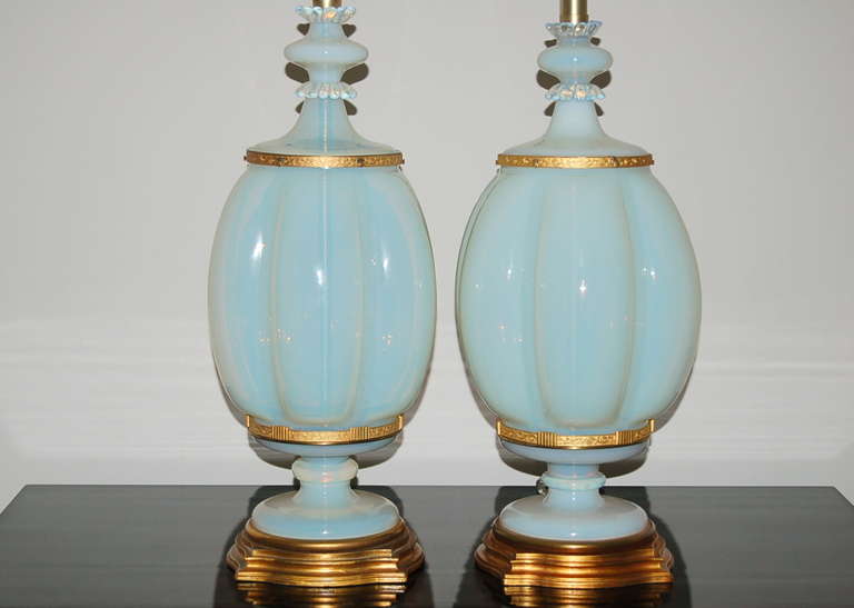 Italian Pair of White Opaline Murano Lamps by The Marbro Lamp Company, 1966 For Sale