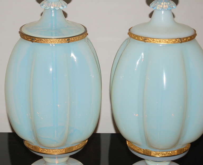 Mid-20th Century Pair of White Opaline Murano Lamps by The Marbro Lamp Company, 1966 For Sale