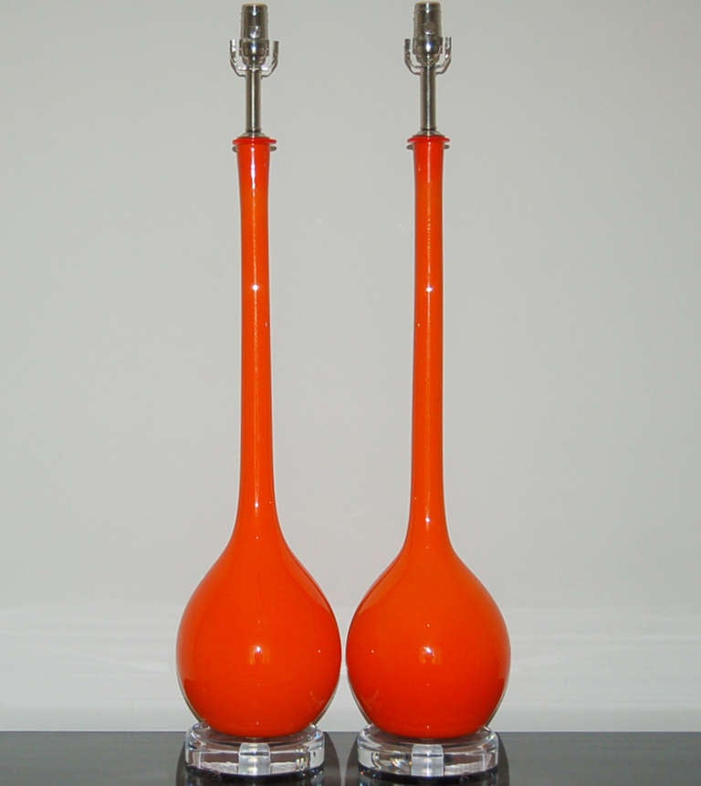 Mid-Century Modern Pair of Vintage Murano Long Neck Lamps by Archimede Seguso in Vermillion