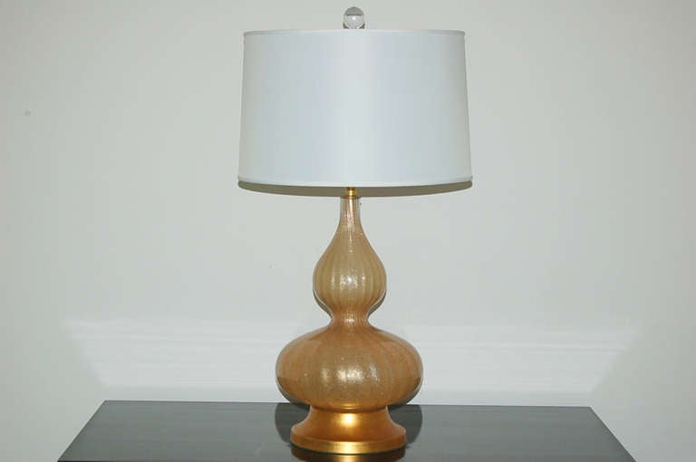 Pair of Vintage Murano Champagne Lamps with Craquelure