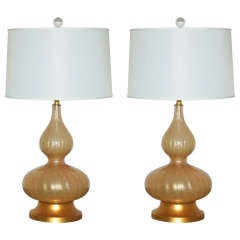 Pair of Vintage Murano Champagne Lamps with Craquelure