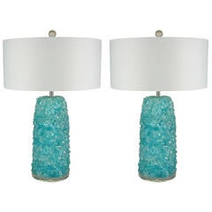 Pair of Rock Candy Table Lamps by Swank Lighting in Tiffany Box Blue