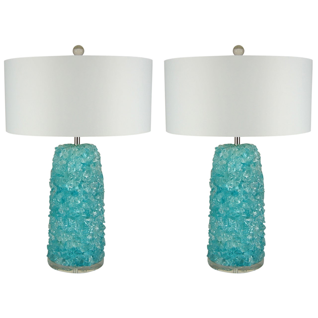 Pair of Rock Candy Table Lamps by Swank Lighting in Tiffany Box Blue For Sale