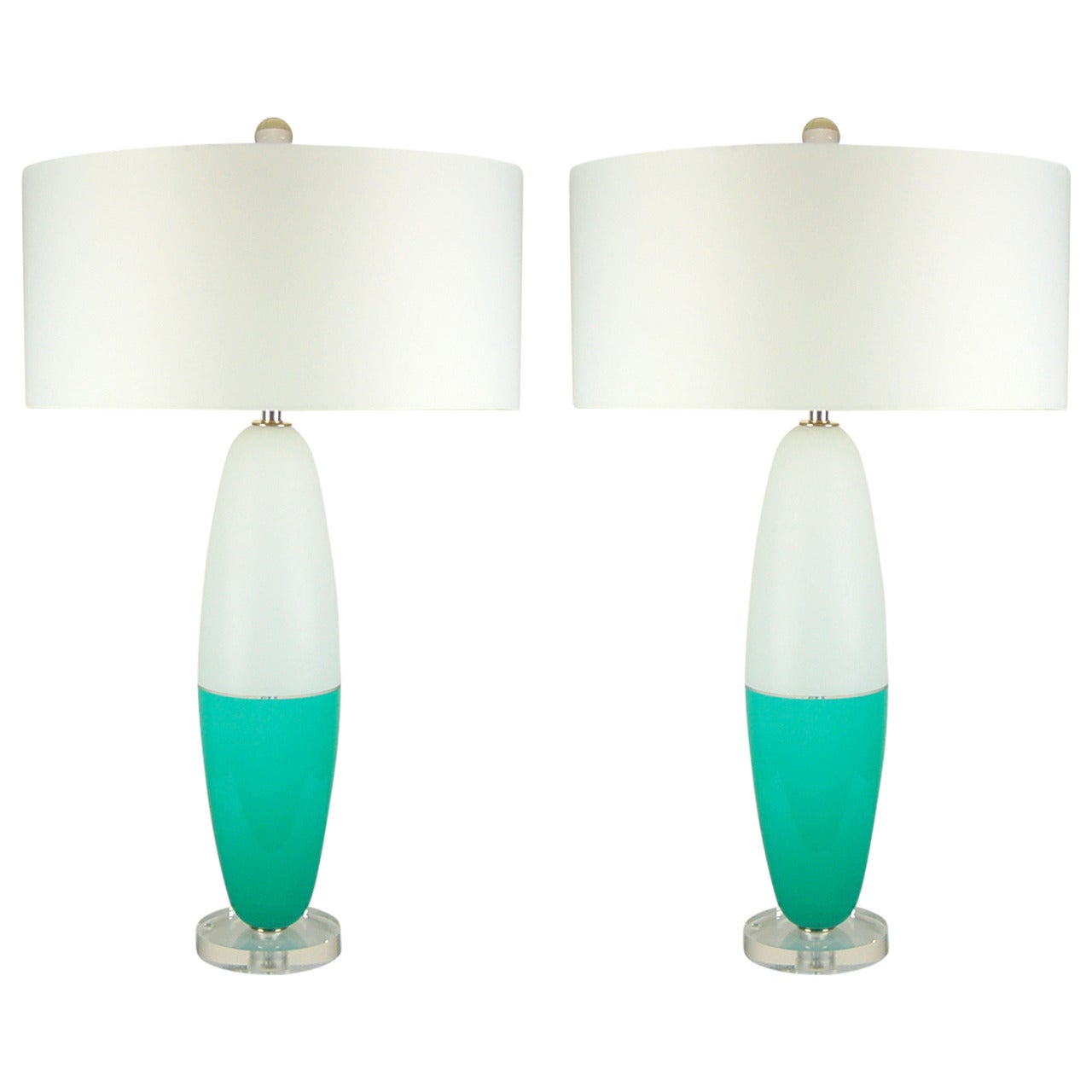 Pair of Aqua Space Age Murano Capsule Lamps, 1960s For Sale