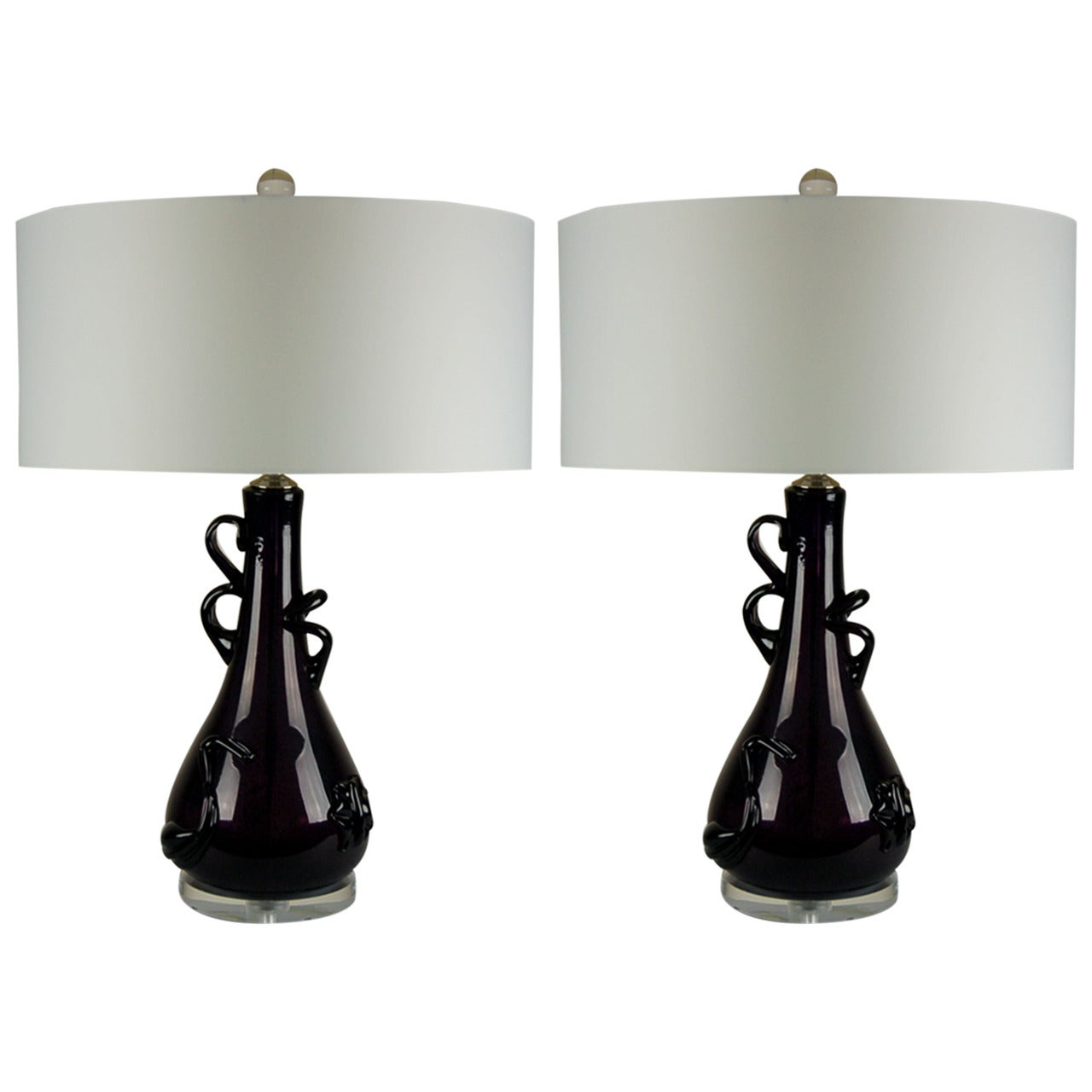 Pair of Vintage Murano Sculpted Abstract Table Lamps in Grape Purple For Sale