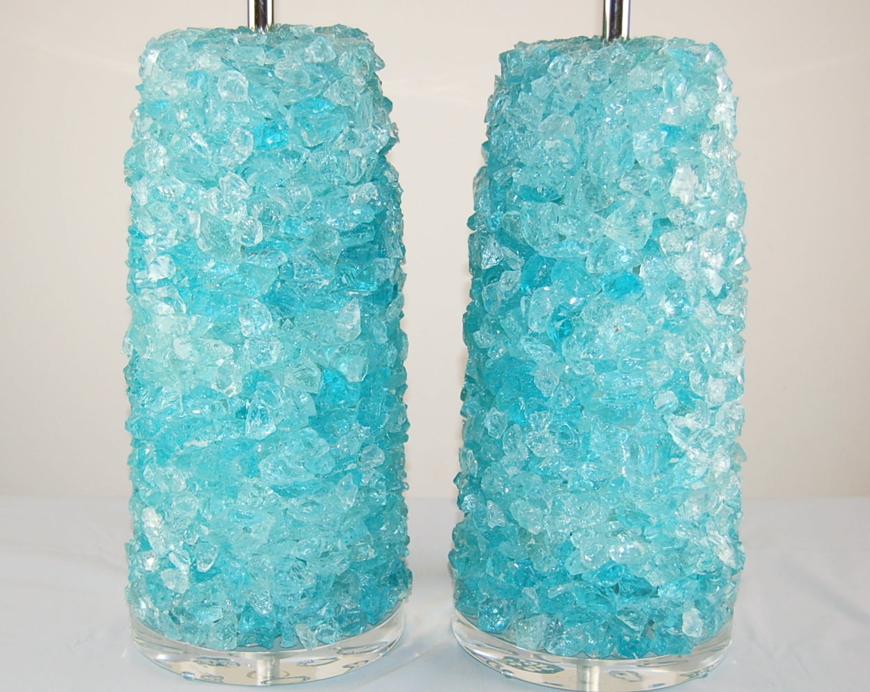 American Pair of Rock Candy Table Lamps by Swank Lighting in Tiffany Box Blue For Sale