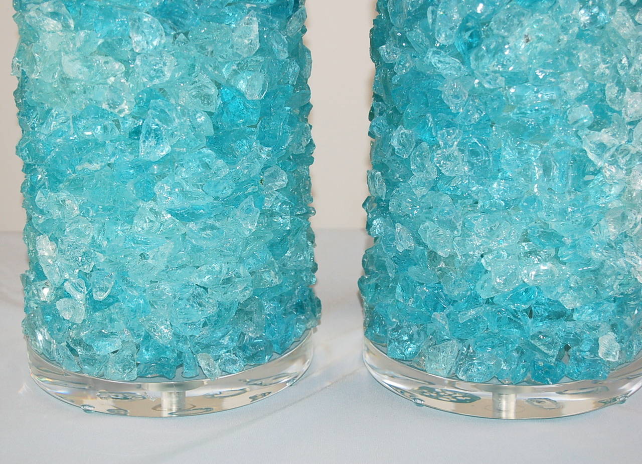 Plated Pair of Rock Candy Table Lamps by Swank Lighting in Tiffany Box Blue For Sale