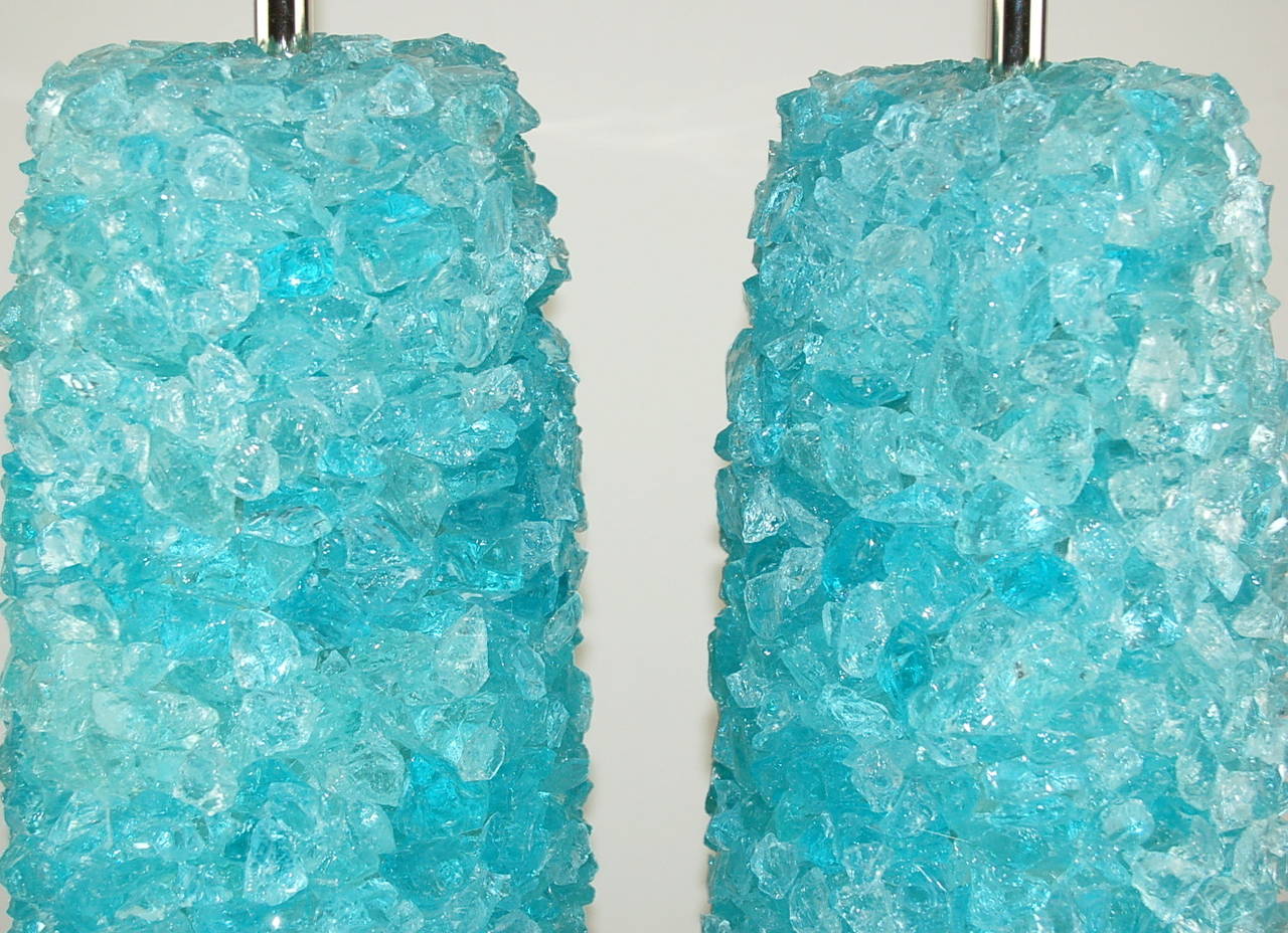 Contemporary Pair of Rock Candy Table Lamps by Swank Lighting in Tiffany Box Blue For Sale