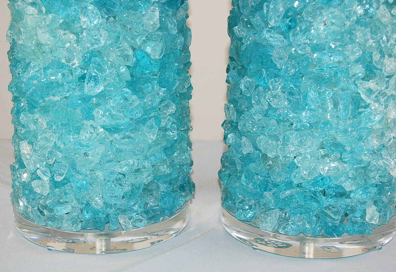 Glass Pair of Rock Candy Table Lamps by Swank Lighting in Tiffany Box Blue For Sale