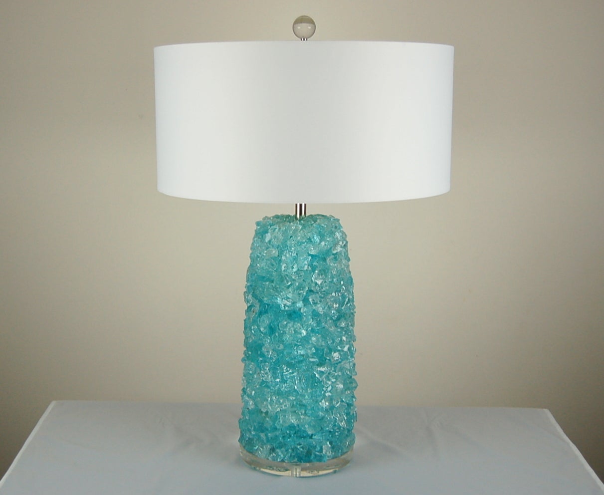 Mid-Century Modern Pair of Rock Candy Table Lamps by Swank Lighting in Tiffany Box Blue For Sale