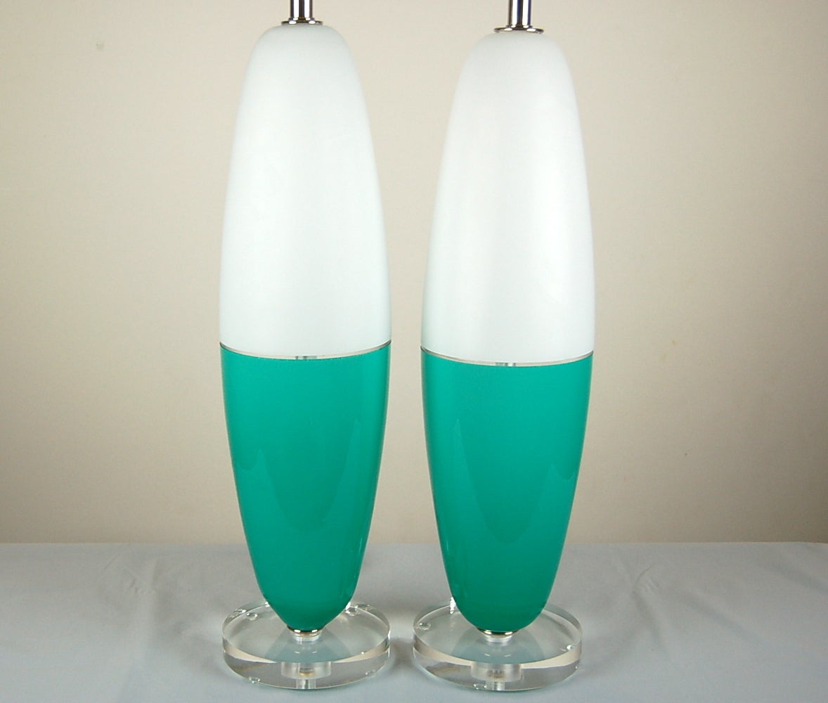 Italian Pair of Aqua Space Age Murano Capsule Lamps, 1960s For Sale