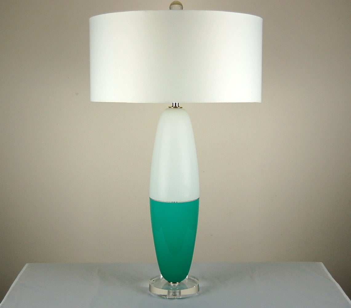 Mid-Century Modern Pair of Aqua Space Age Murano Capsule Lamps, 1960s For Sale