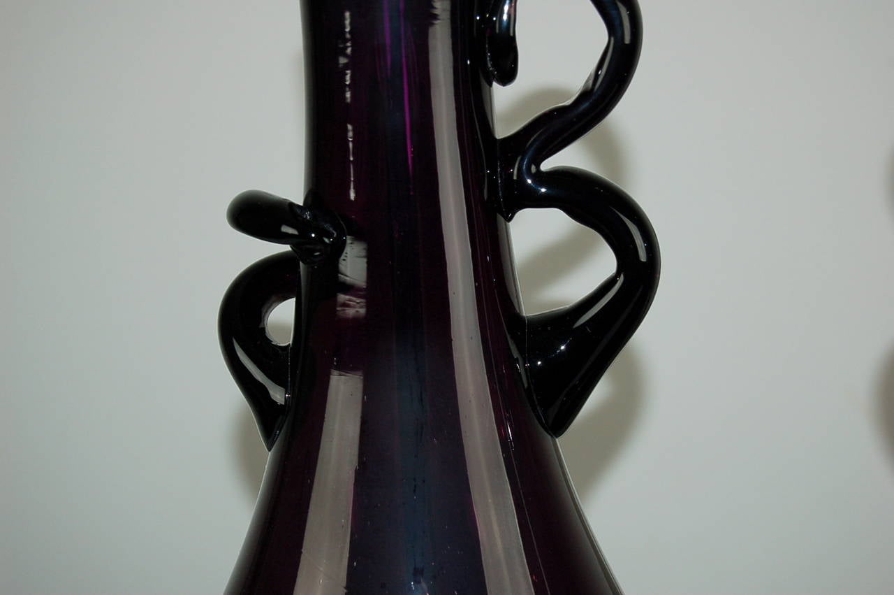 Pair of Vintage Murano Sculpted Abstract Table Lamps in Grape Purple In Excellent Condition For Sale In Little Rock, AR