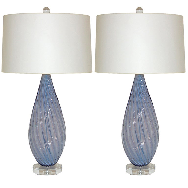 Pair of Vintage Murano Opaline Lamps by Alfredo Barbini