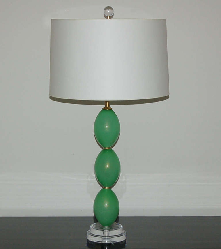 Pair of Vintage Murano Stacked Egg Lamps in Lime Mint For Sale 2