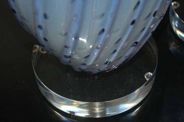 Murano Glass Pair of Vintage Murano Opaline Lamps by Alfredo Barbini