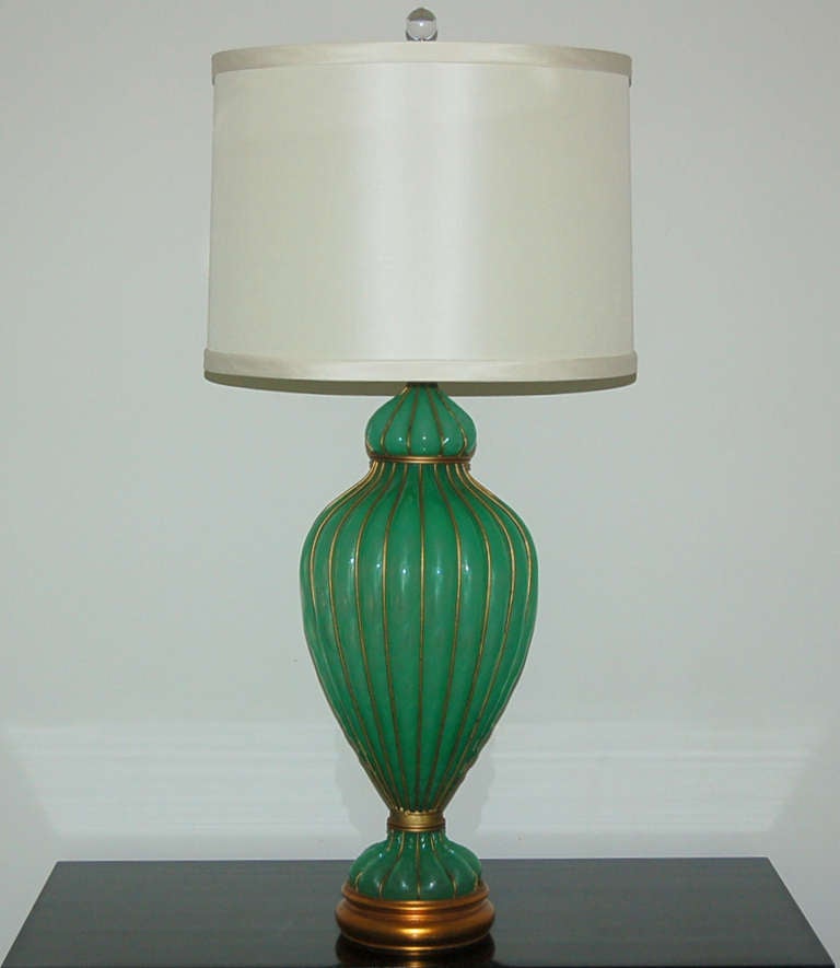 Mid-Century Modern Green Opaline Murano Caged Lamps by Marbro For Sale