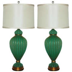 Green Opaline Murano Caged Lamps by Marbro