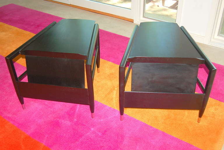 Pair of Wedge Tables with Magazine Rack by John Keal for Brown Saltman