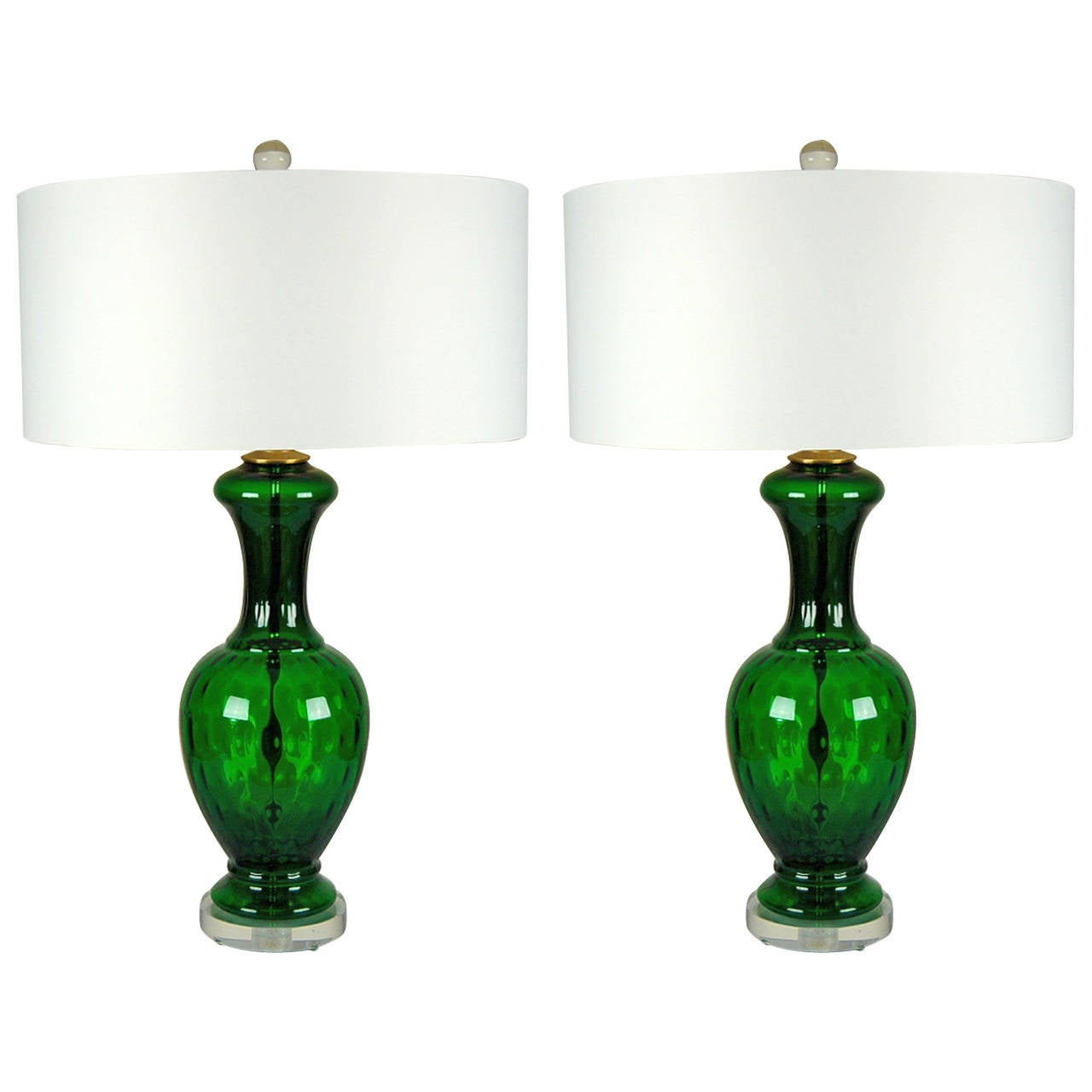 Pair of Classic Vintage Murano Lamps in Emerald Green For Sale at 1stDibs