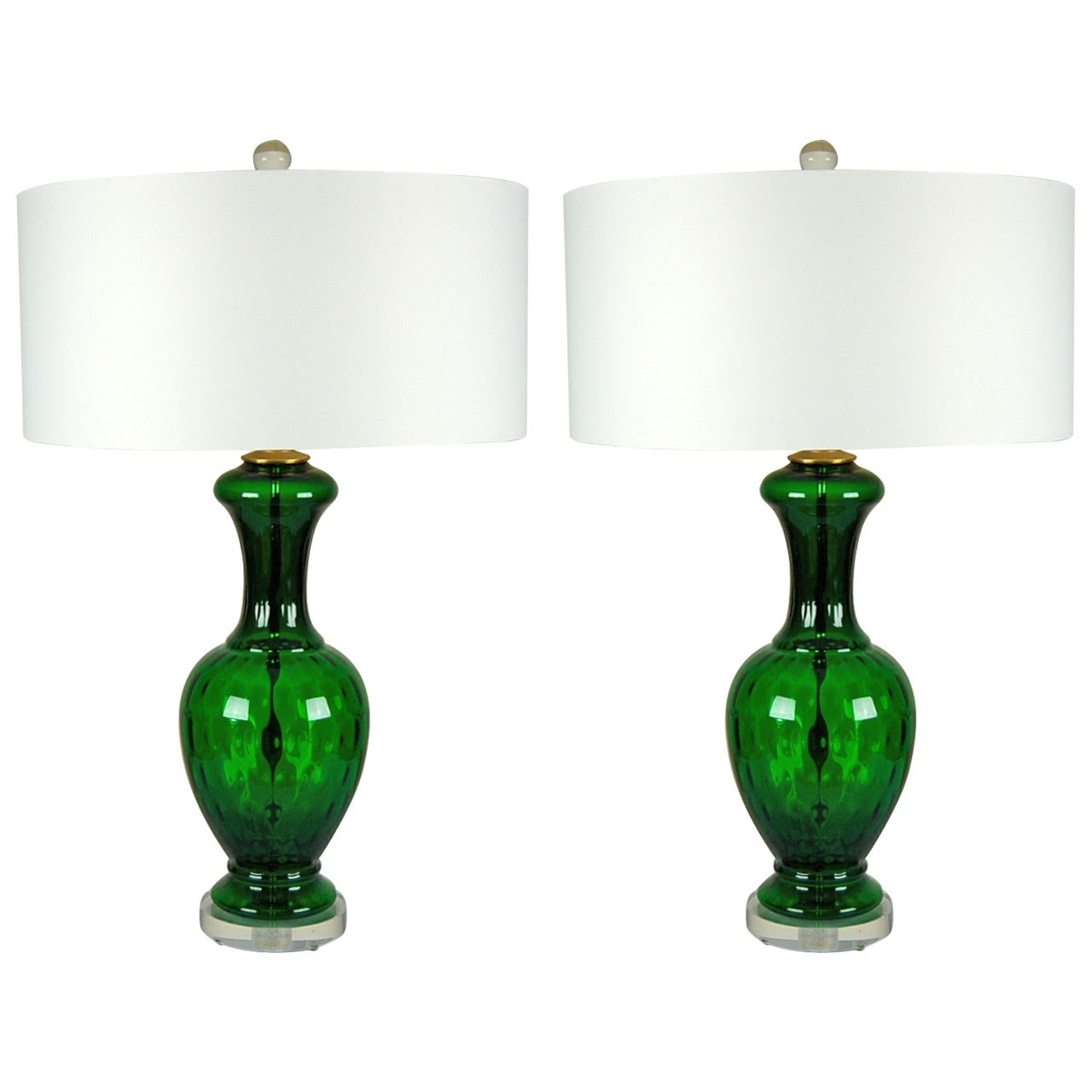 Pair of Classic Vintage Murano Lamps in Emerald Green For Sale