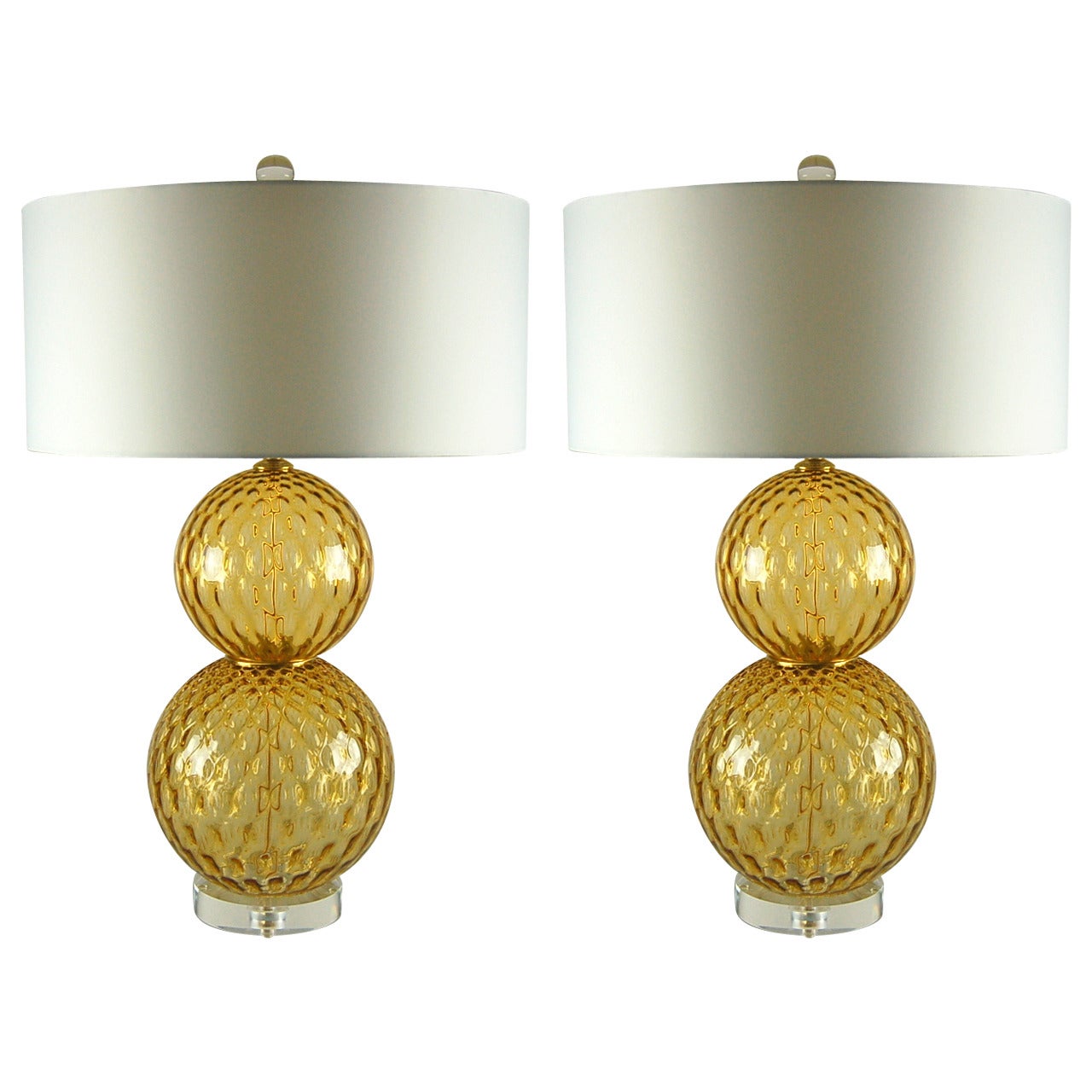 Pair of Vintage Murano Stacked Ball Lamps in Harvest Gold For Sale