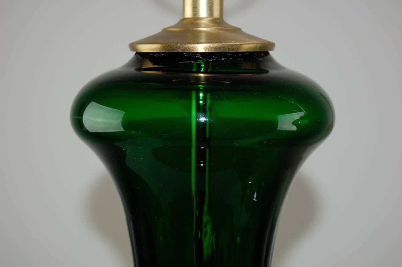 Mid-20th Century Pair of Classic Vintage Murano Lamps in Emerald Green For Sale