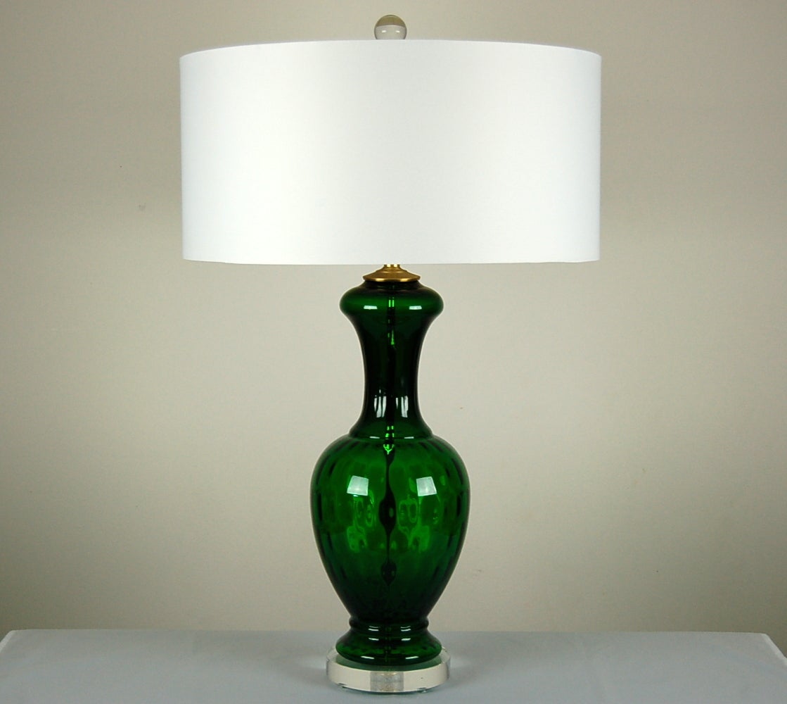 Mid-Century Modern Pair of Classic Vintage Murano Lamps in Emerald Green For Sale