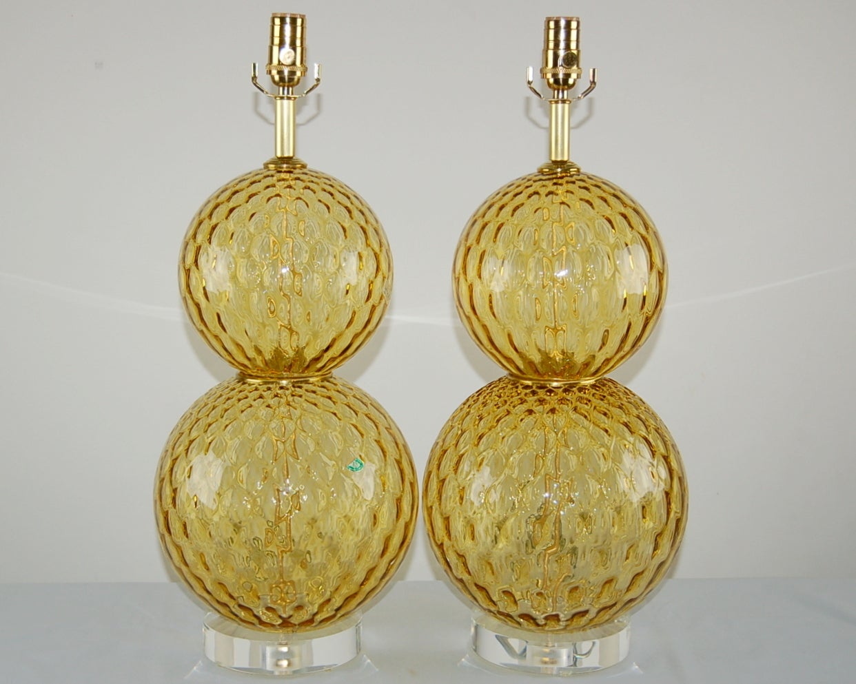 Pair of Vintage Murano Stacked Ball Lamps in Harvest Gold