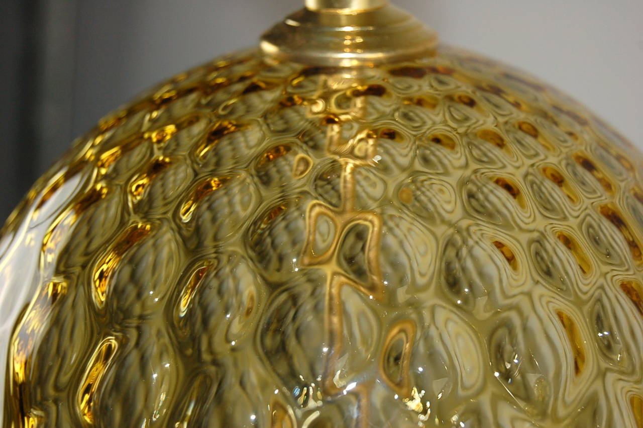 Mid-20th Century Pair of Vintage Murano Stacked Ball Lamps in Harvest Gold For Sale