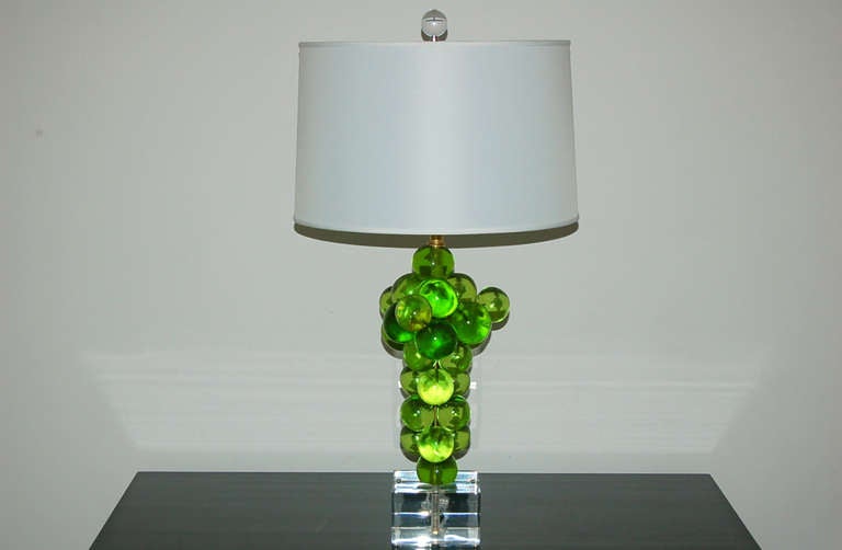 Such beautiful sculptures, in wonderful green shades of LEMON LIME. These Bubble Lamps were created by Silvano Pantani, and imported from Italy in 1966. First time available in over fifty years. 

A pair of these are featured in the June 2016