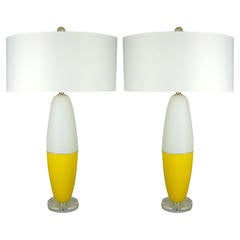 Pair of Yellow Space Age Murano Capsule Lamps, 1960s