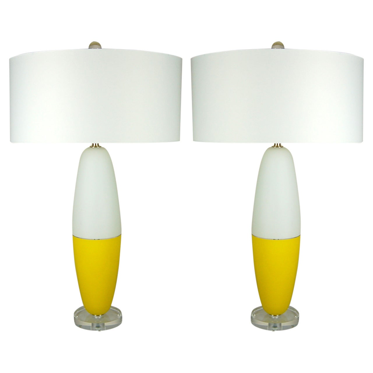 Pair of Yellow Space Age Murano Capsule Lamps, 1960s For Sale