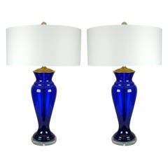 Pair of Vintage Murano Lamps in Cobalt Blue