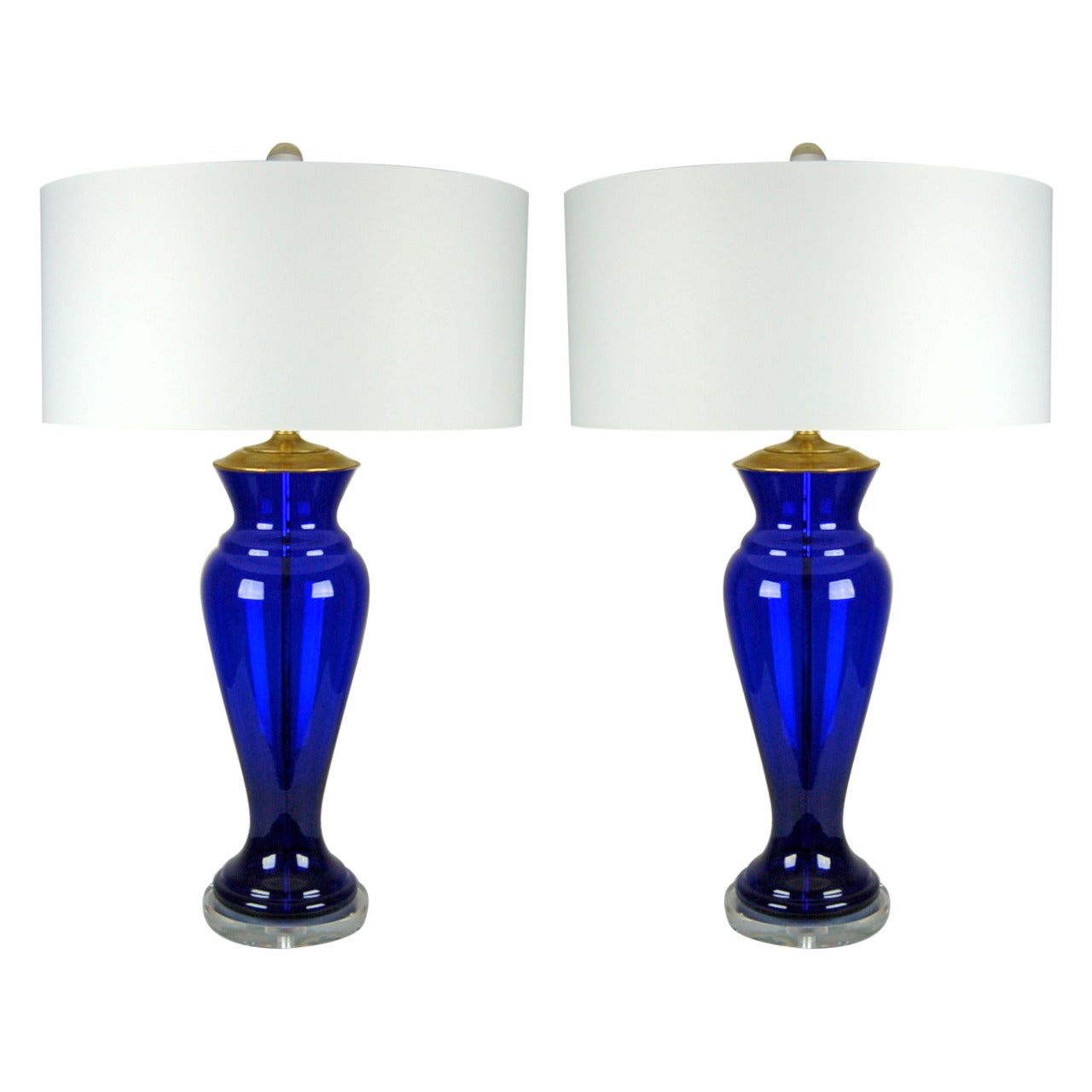 Pair of Vintage Murano Lamps in Cobalt Blue