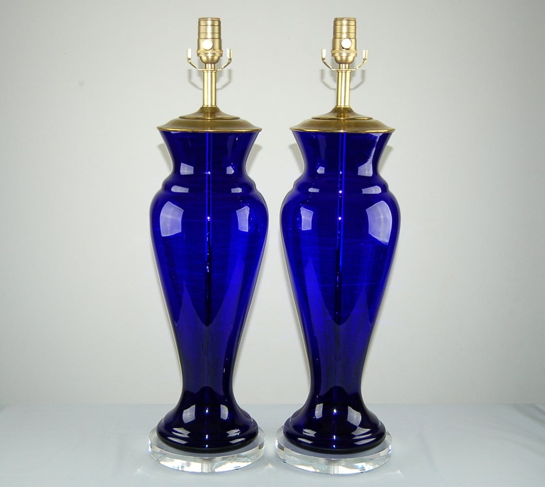 Mid-Century Modern Pair of Vintage Murano Lamps in Cobalt Blue