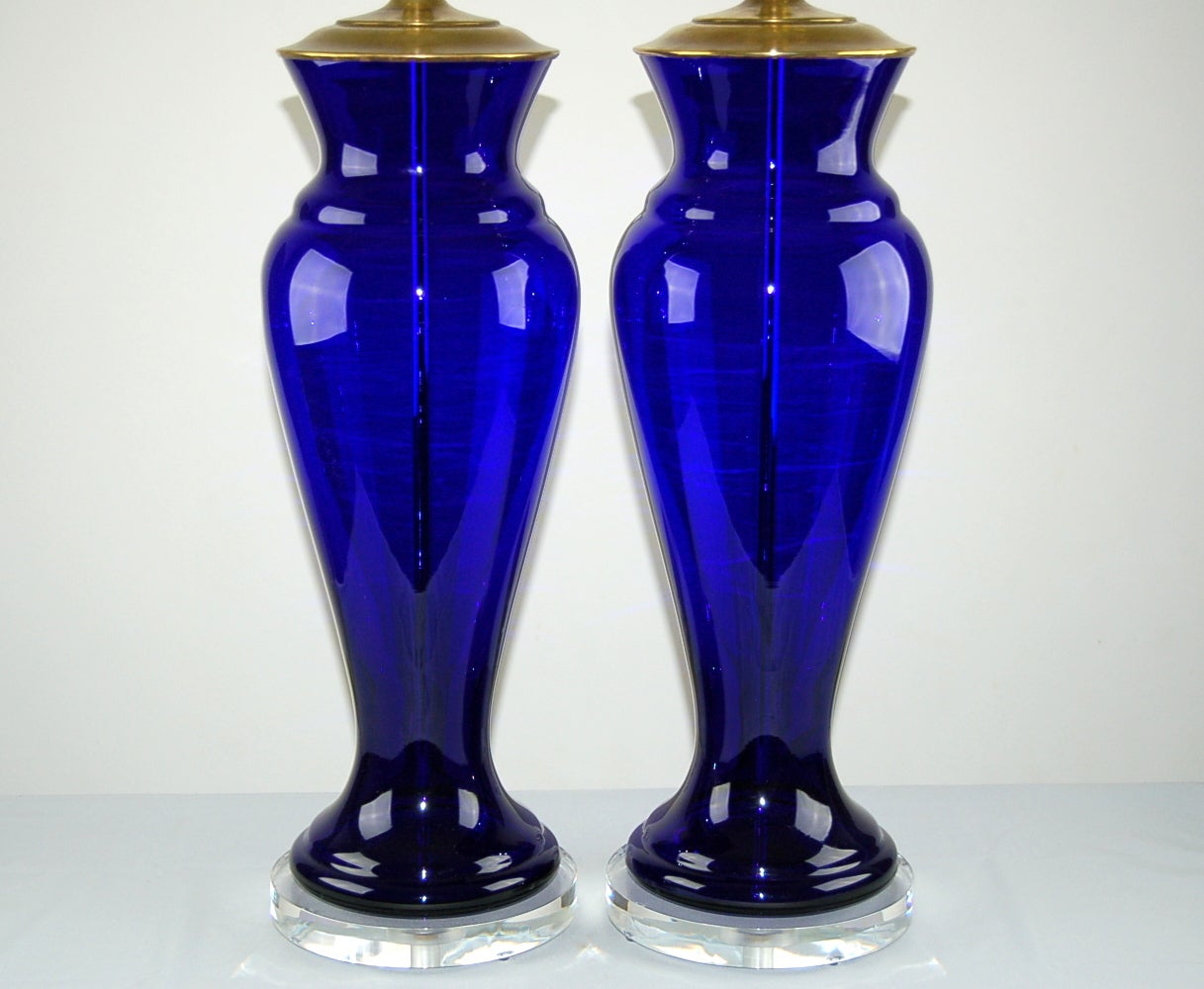 Italian Pair of Vintage Murano Lamps in Cobalt Blue
