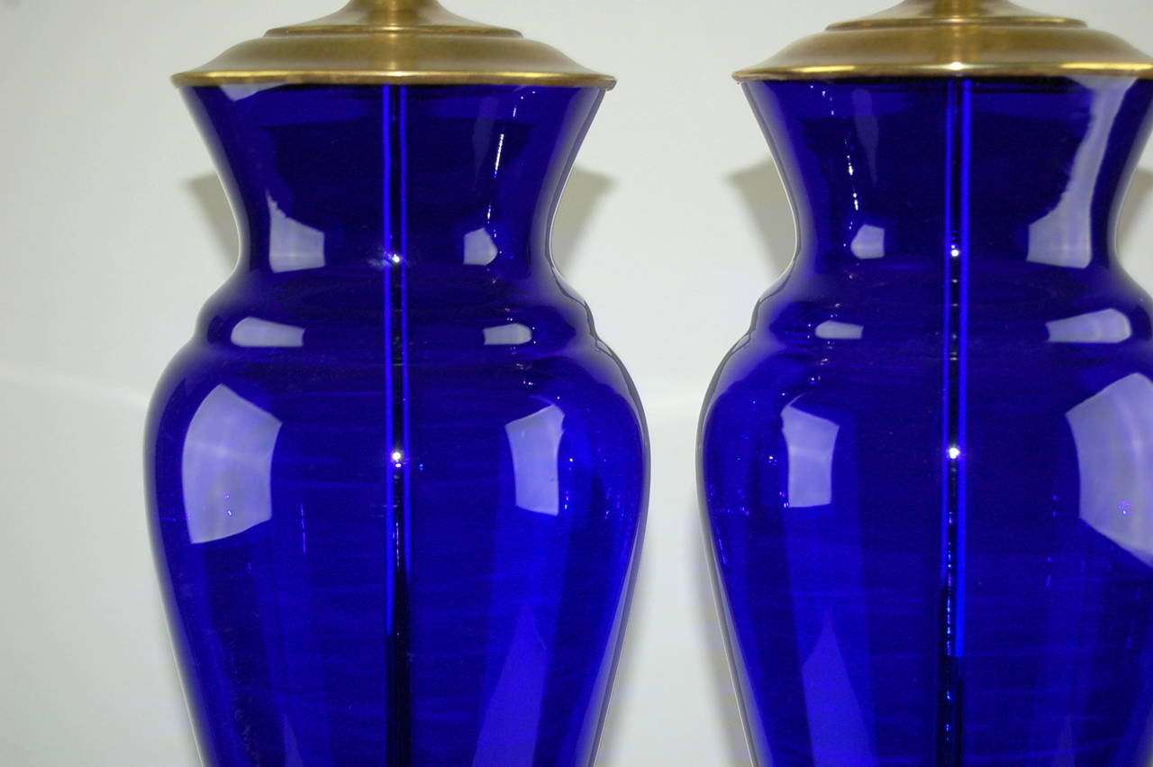 Brushed Pair of Vintage Murano Lamps in Cobalt Blue